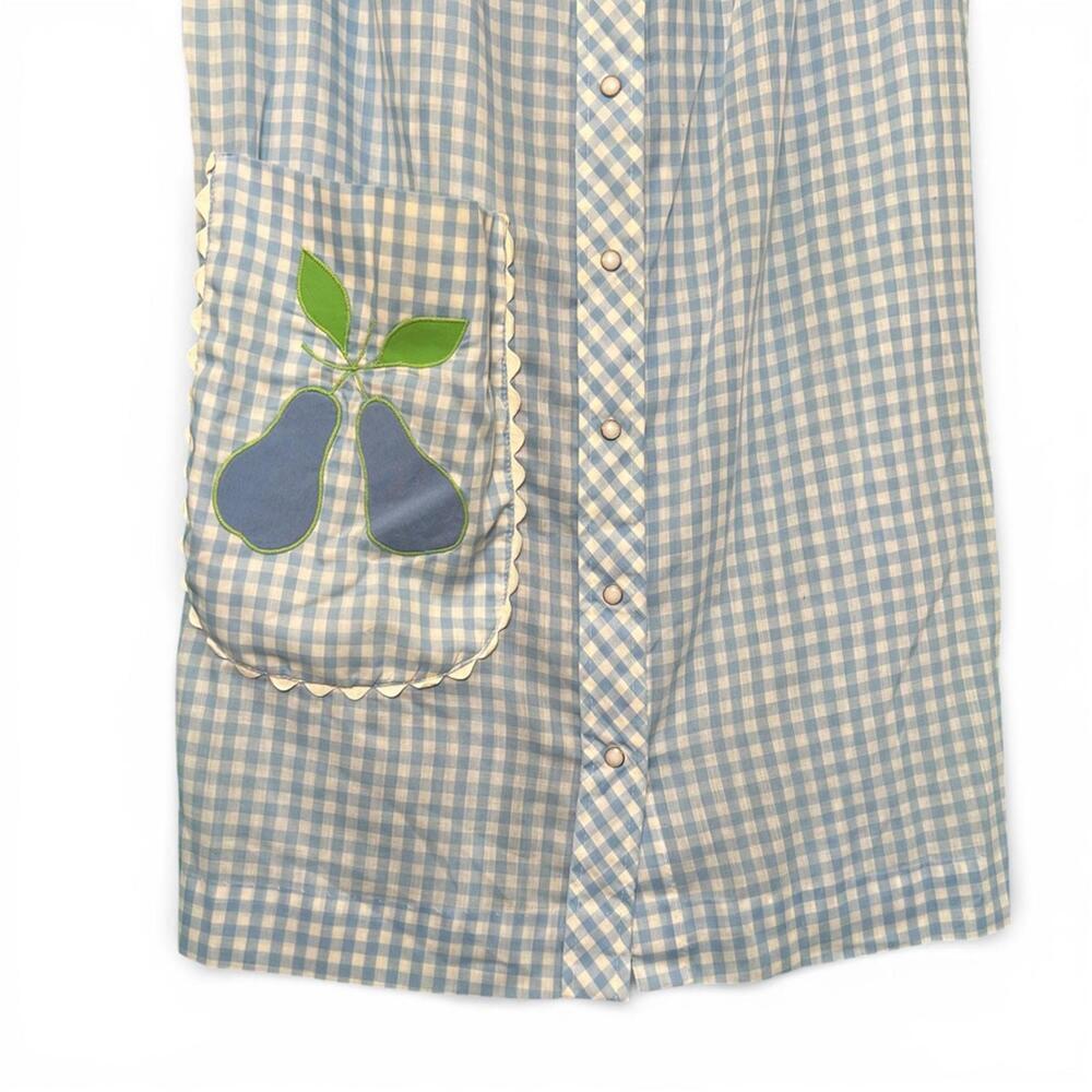 Vintage Blue and White Gingham Button-Up Nightgown with Pear Applique Pocket - Picture 2 of 5